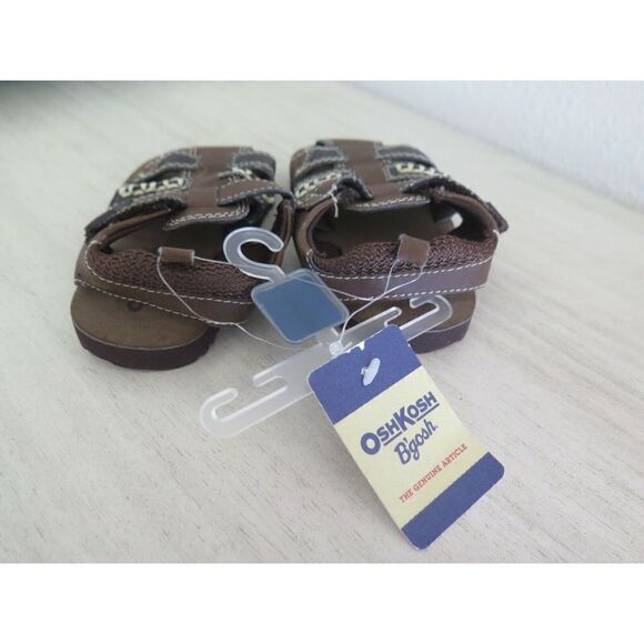 OshKosh B'gosh Boy’s Size 3 Tan/Dark Brown Fisherman Hook n Loop Strap Sandal - Picture 7 of 7